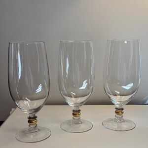 Luminarc Made In France Clear Iced Tea Glass With Gold Accent Ring/Wafer At Stem